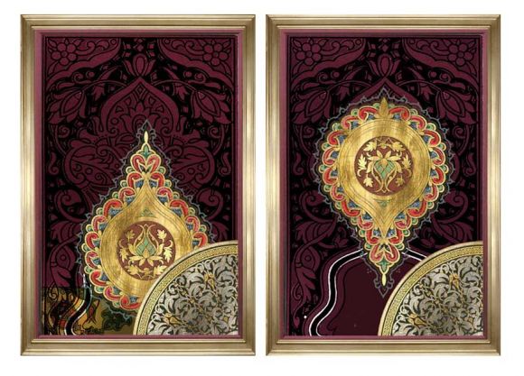 Zbouh art on metal leaf in deluxe handmade frames.
