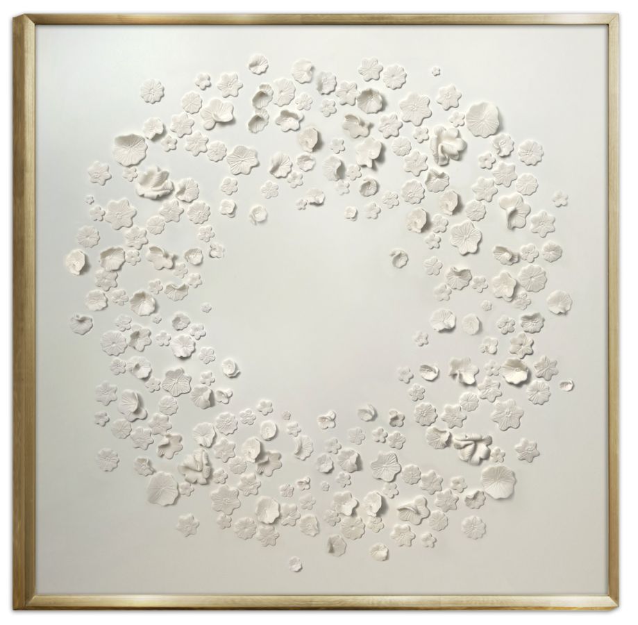 Flure Handmade porcelain artwork on a hand painted board in a deep deluxe handmade frame