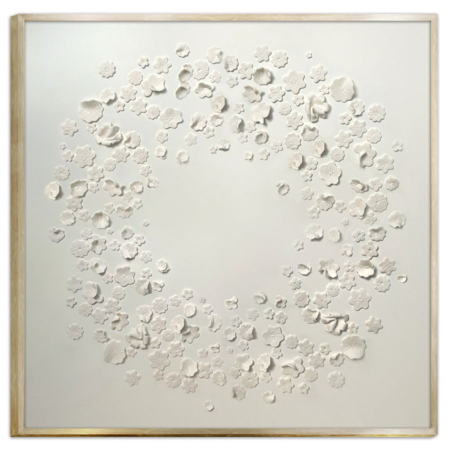 Flure Handmade porcelain artwork on a hand painted board in a deep standard factory frame